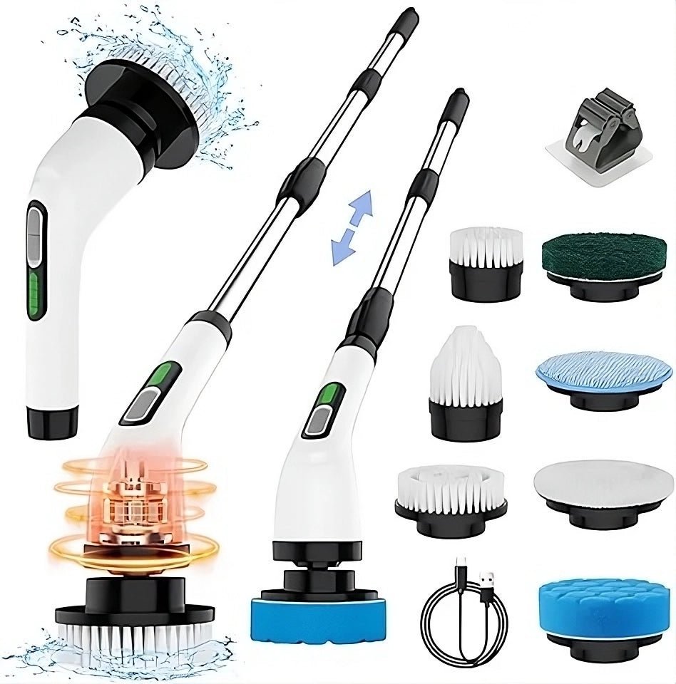 PlugyNest Electric Cleaning Brush, Electric Scrubber with 7 Replaceable Brush Heads - PlugyNest